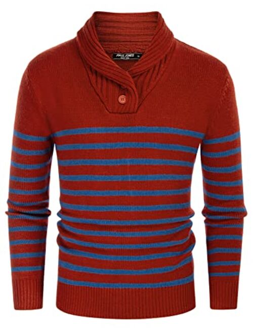 PJ PAUL JONES Men's Shawl Collar Sweater Cable Knitted Striped Slim Fit Pullover Sweaters