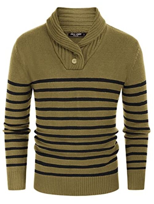 PJ PAUL JONES Men's Shawl Collar Sweater Cable Knitted Striped Slim Fit Pullover Sweaters