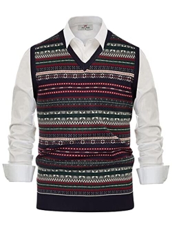 Men's V-Neck Fair Isle Sweater Vest Vintage Contrast Sweater Vest