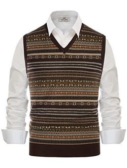 Men's V-Neck Fair Isle Sweater Vest Vintage Contrast Sweater Vest