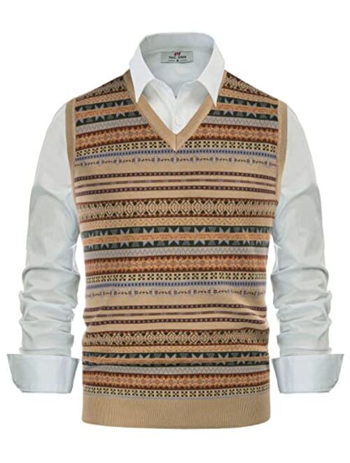 PJ PAUL JONES Men's V-Neck Fair Isle Sweater Vest Vintage Contrast Sweater Vest