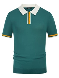 Mens Knitting Stretch Golf Polo Shirts Lightweight Tee Shirts