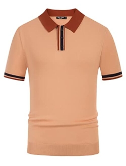 Mens Knitting Stretch Golf Polo Shirts Lightweight Tee Shirts