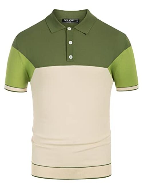 PJ PAUL JONES Mens Knitting Stretch Golf Polo Shirts Lightweight Tee Shirts