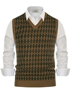 Men's Casual Argyle Sweater Vest V-Neck Sleeveless Pullover Vest