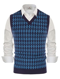 Men's Casual Argyle Sweater Vest V-Neck Sleeveless Pullover Vest