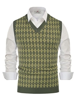 Men's Casual Argyle Sweater Vest V-Neck Sleeveless Pullover Vest