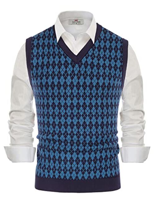 PJ PAUL JONES Men's Casual Argyle Sweater Vest V-Neck Sleeveless Pullover Vest