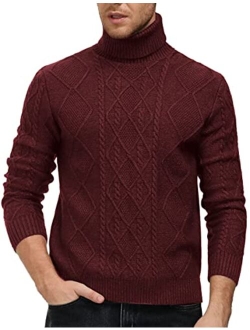 Men's Vintage Turtleneck Sweater Slim Fit Cable Knit Fisherman Sweater