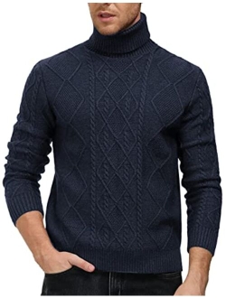 Men's Vintage Turtleneck Sweater Slim Fit Cable Knit Fisherman Sweater