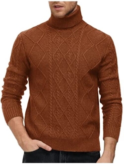 Men's Vintage Turtleneck Sweater Slim Fit Cable Knit Fisherman Sweater