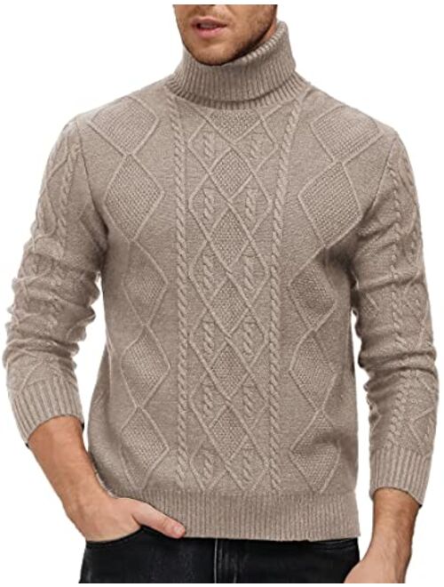 Pj Paul Jones Men's Vintage Turtleneck Sweater Slim Fit Cable Knit Fisherman Sweater