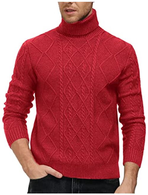 Pj Paul Jones Men's Vintage Turtleneck Sweater Slim Fit Cable Knit Fisherman Sweater