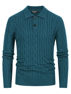 Men's Cable Knit Lapel Sweater Long Sleeve Polo Neck Pullover Sweaters