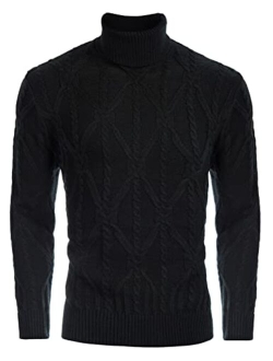 Mens Slim Fit Turtleneck Sweater Twisted Cable Knit Thermal Pullover Sweaters