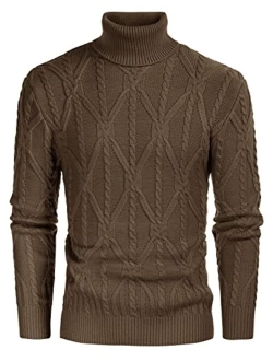 Mens Slim Fit Turtleneck Sweater Twisted Cable Knit Thermal Pullover Sweaters