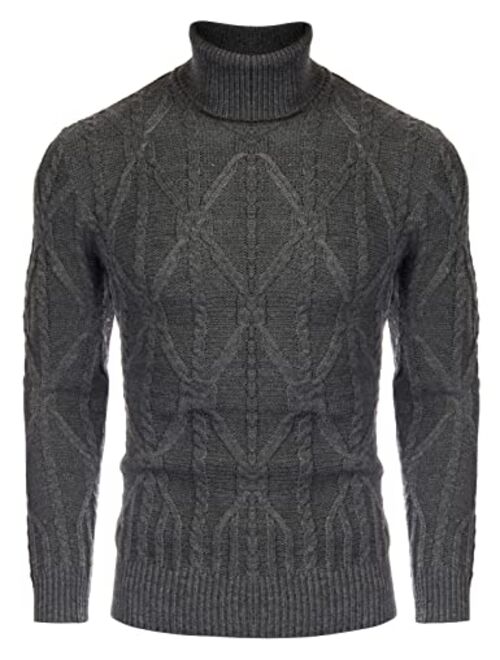 PJ PAUL JONES Mens Slim Fit Turtleneck Sweater Twisted Cable Knit Thermal Pullover Sweaters