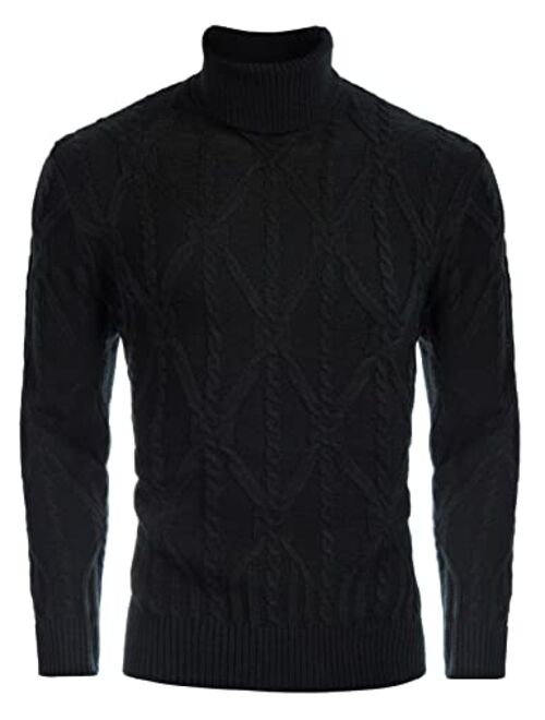 PJ PAUL JONES Mens Slim Fit Turtleneck Sweater Twisted Cable Knit Thermal Pullover Sweaters