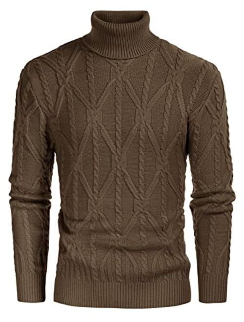 PJ PAUL JONES Mens Slim Fit Turtleneck Sweater Twisted Cable Knit Thermal Pullover Sweaters