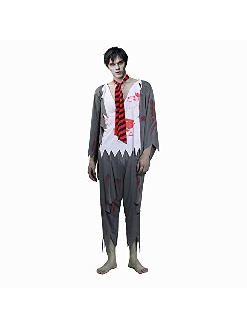 Phedrew Men's Zombie Bloody Costume Includes T-shirt, Trousers, Hat and Eye Patch, Halloween Horror Costume