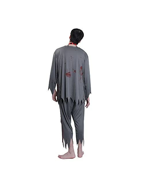 Phedrew Men's Zombie Bloody Costume Includes T-shirt, Trousers, Hat and Eye Patch, Halloween Horror Costume