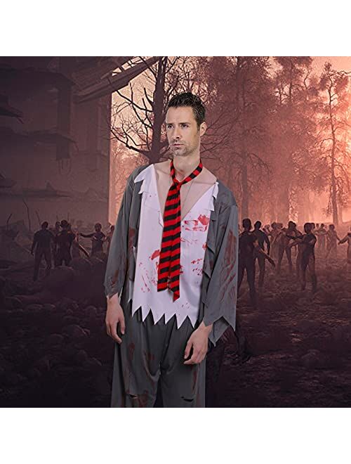 Phedrew Men's Zombie Bloody Costume Includes T-shirt, Trousers, Hat and Eye Patch, Halloween Horror Costume