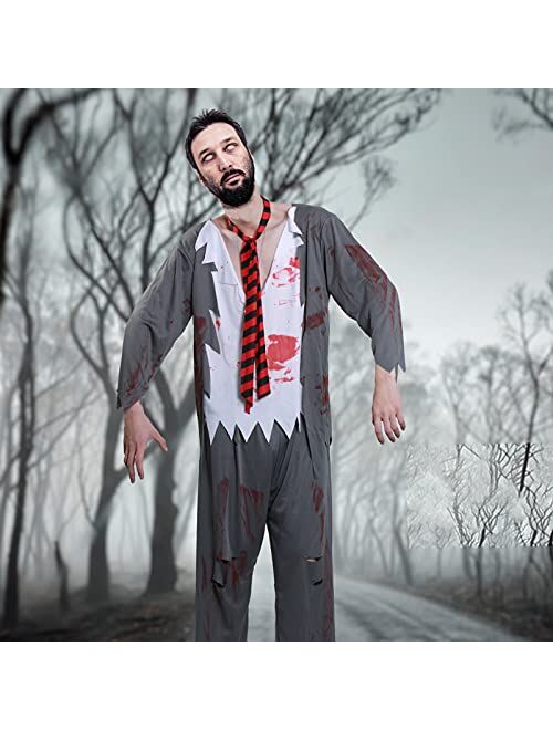 Phedrew Men's Zombie Bloody Costume Includes T-shirt, Trousers, Hat and Eye Patch, Halloween Horror Costume