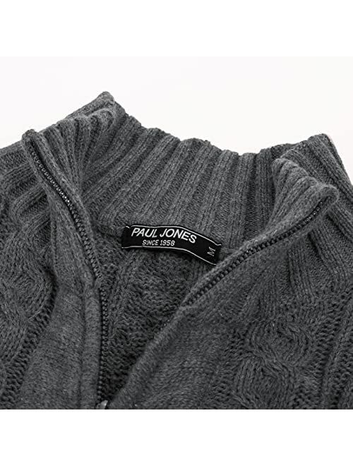 PJ PAUL JONES Men's Cardigan Sweaters Stand Collar Cable Twisted Knitted Full Zip Up Sweater