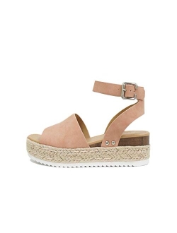 Topic Open Toe Buckle Ankle Strap Espadrilles Flatform Wedge Casual Sandal