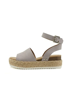 Topic Open Toe Buckle Ankle Strap Espadrilles Flatform Wedge Casual Sandal