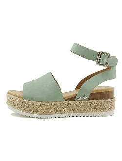 Topic Open Toe Buckle Ankle Strap Espadrilles Flatform Wedge Casual Sandal