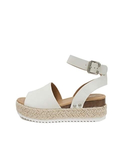 Topic Open Toe Buckle Ankle Strap Espadrilles Flatform Wedge Casual Sandal