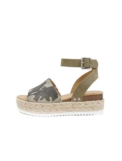 Topic Open Toe Buckle Ankle Strap Espadrilles Flatform Wedge Casual Sandal