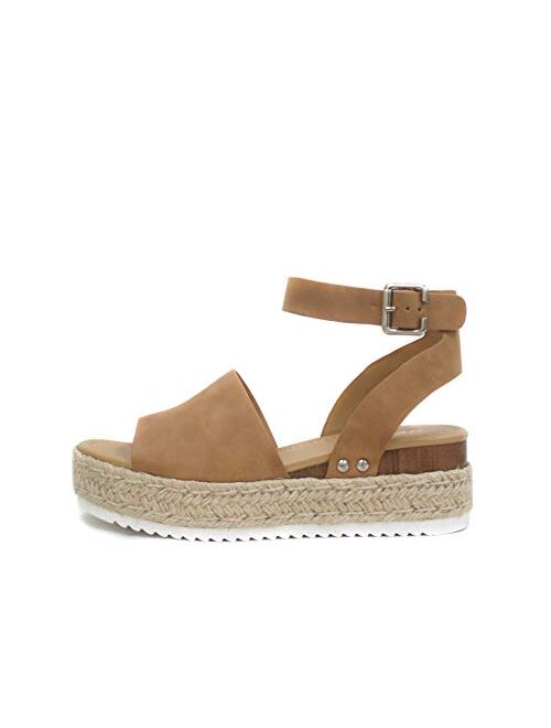 Soda Topic Open Toe Buckle Ankle Strap Espadrilles Flatform Wedge Casual Sandal