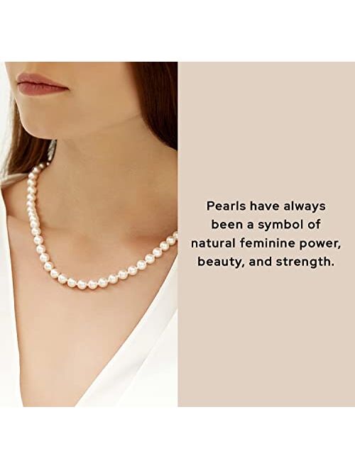 THE PEARL SOURCE White Freshwater Pearl Necklace for Women - Pearl Strand Necklace 14k Gold | 18 inch Long Pearl Necklace with Genuine Cultured Pearls, 6.5mm-11.5mm