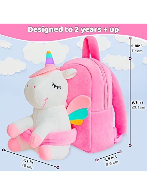 Urbanstream Unicorn Backpack for Toddler Girls Light UP - Stuffed Animal Backpack for Girls - Glowing Unicorn Stuffed Animal Backpack- Plush Toy Backpack for Kids Age 2+ 