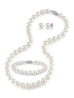 14K Gold Pearl Jewelry Set for Women - Freshwater Pearl Necklace and Earring Set with Pearl Bracelet | Genuine Cultured Pearls - THE PEARL SOURCE