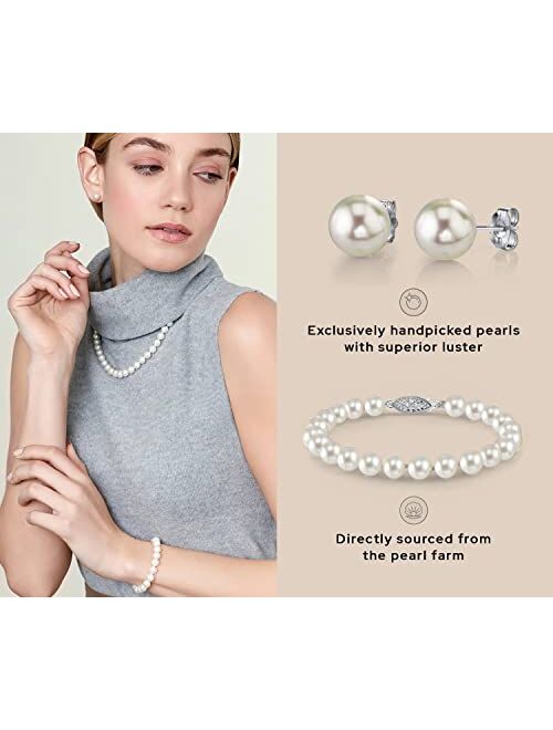 14K Gold Pearl Jewelry Set for Women - Freshwater Pearl Necklace and Earring Set with Pearl Bracelet | Genuine Cultured Pearls - THE PEARL SOURCE