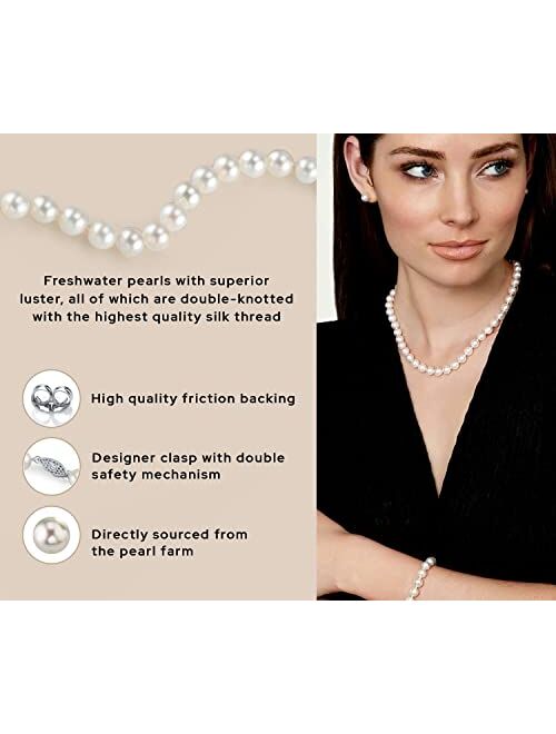 14K Gold Pearl Jewelry Set for Women - Freshwater Pearl Necklace and Earring Set with Pearl Bracelet | Genuine Cultured Pearls - THE PEARL SOURCE