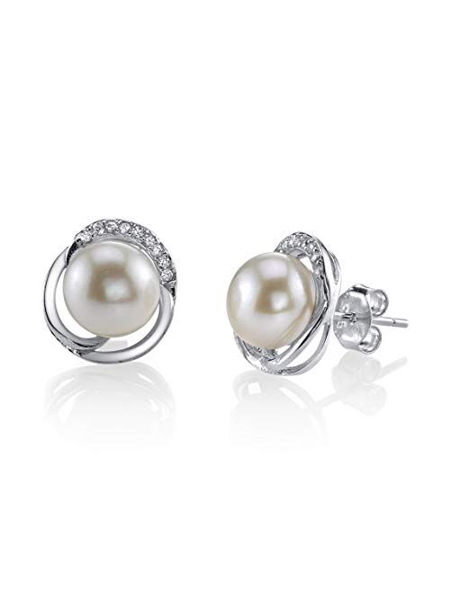 Freshwater Cultured Pearl Earrings for Women with Flower Design in Sterling Silver and Cubic Zirconia - THE PEARL SOURCE