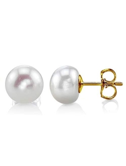 White Freshwater Real Pearl Earrings for Women - 14K Gold Earrings | Hypoallergenic Earrings with Genuine Cultured Pearls, 7.0-11.0mm