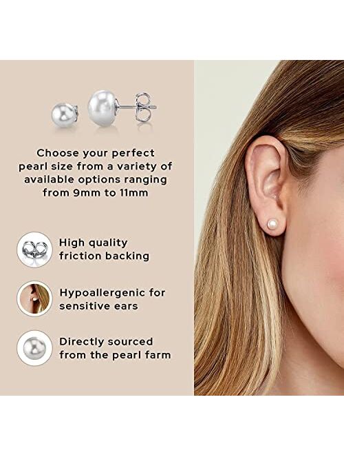 THE PEARL SOURCE White Freshwater Real Pearl Earrings for Women - 14K Gold Earrings | Hypoallergenic Earrings with Genuine Cultured Pearls, 7.0-11.0mm