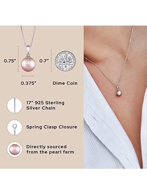 THE PEARL SOURCE Freshwater Pearl Pendant Sydney Necklace for Women - Cultured Pearl Necklace | Single Pearl Necklace for Women with 925 Sterling Silver Chain