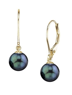 Black Akoya Cultured Pearl Earrings for Women with 14K Gold Leverbacks in AAA Quality - THE PEARL SOURCE