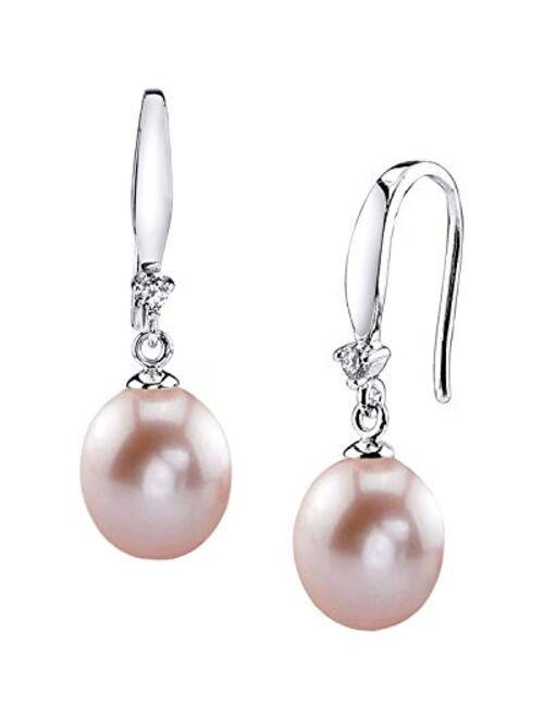 THE PEARL SOURCE 9-10mm Genuine Pink Freshwater Cultured Pearl & Cubic Zirconia Ally Earrings for Women