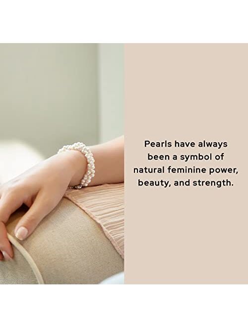 THE PEARL SOURCE 4-5mm Rice Shaped White Freshwater Pearl Bracelet for Women - Cultured Pearl Bracelet in 925 Sterling Silver with Genuine Cultured Pearls