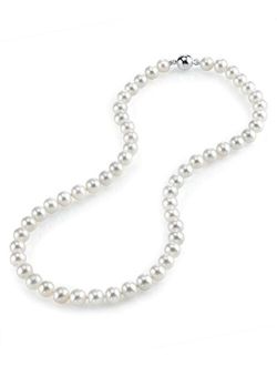 AAA Quality Round White Freshwater Cultured Pearl Necklace for Women with Magnetic Clasp