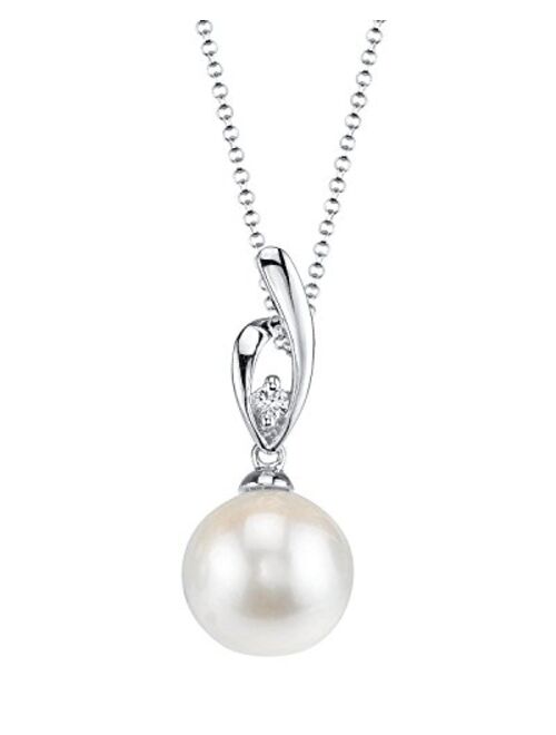 The Pearl Source Freshwater Cultured Pearl Pendant for Women Pearl and Diamond Pendant Necklace with 14K Gold