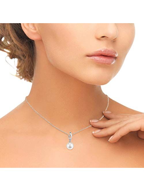 The Pearl Source Freshwater Cultured Pearl Pendant for Women Pearl and Diamond Pendant Necklace with 14K Gold