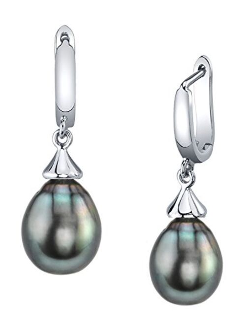 THE PEARL SOURCE Drop Shape Black Tahitian South Sea Cultured Pearl Elegance Earrings for Women